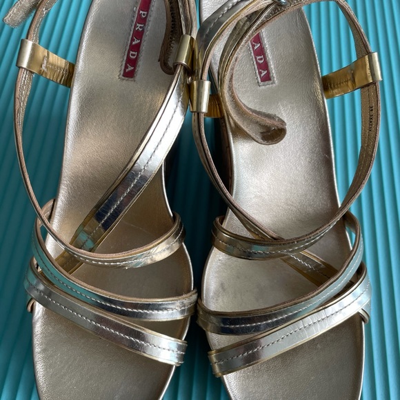 Authentic Prada wedges gold size 9 - Picture 2 of 7